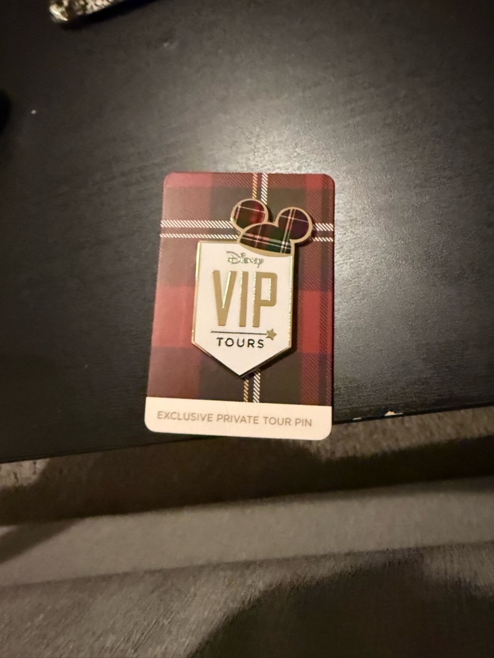 Disney VIP Tours Enamel Pin with Red Plaid Backer